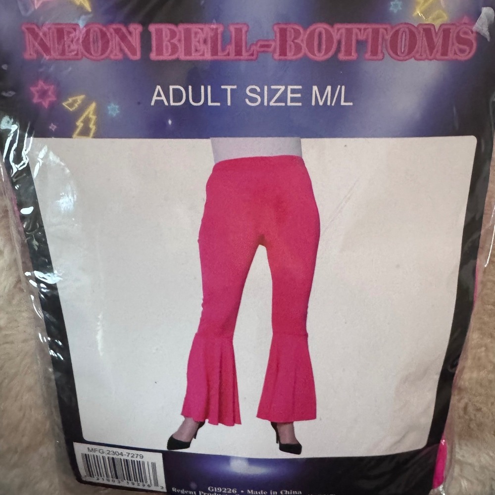 Bell Bottoms Adult M/L Retro 70s Disco Flare Neon Pink Pants Regent Retro Hippie